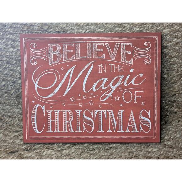 "Believe In The Magic Of Christmas" Red Canvas Box Sign 14"x11.5" Holiday Decor - Picture 1 of 4